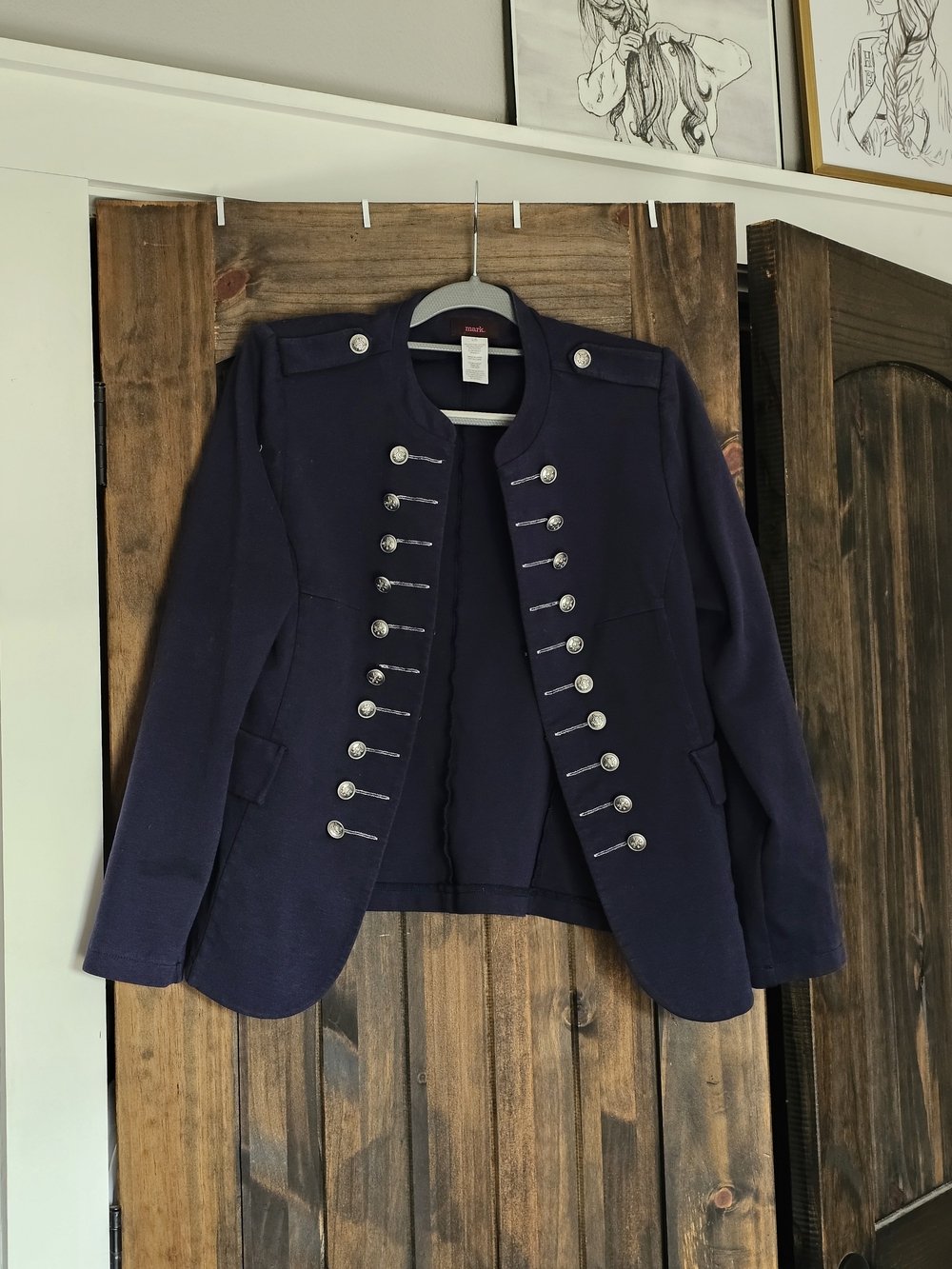 mark. Navy Military-Style Women's Blazer with Decorative Silver Buttons